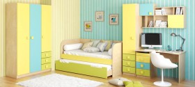 Детская комната Смайли (Желтый/Голубой/Зеленый/корпус Клен) в Новосибирске - katalogmebeli.com | фото