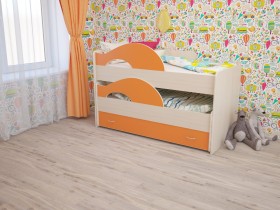 Кровать детская Радуга 1600 Млечный дуб/Оранжевый в Новосибирске - katalogmebeli.com | фото