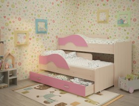 Кровать детская Радуга 1600 Млечный дуб/Розовый в Новосибирске - katalogmebeli.com | фото