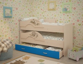 Кровать выкатная Радуга-Сафари детская 1600 Млечный дуб/Голубой в Новосибирске - katalogmebeli.com | фото