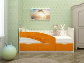 Дельфин-3 Кровать детская 3 ящика без ручек 1.6 Оранжевый глянец в Новосибирске - katalogmebeli.com | фото 1