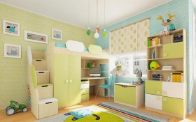 Детская комната Эппл (Зеленый/Белый/корпус Клен) в Новосибирске - katalogmebeli.com | фото 2