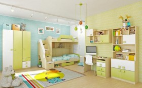 Детская комната Эппл (Зеленый/Белый/корпус Клен) в Новосибирске - katalogmebeli.com | фото 3