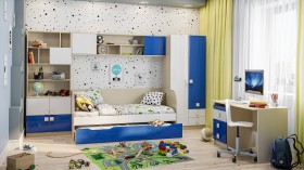 Детская комната Скай Люкс (Синий/Белый/корпус Клен) в Новосибирске - katalogmebeli.com | фото