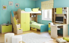 Детская комната Смайли (Желтый/Голубой/Зеленый/корпус Клен) в Новосибирске - katalogmebeli.com | фото 2