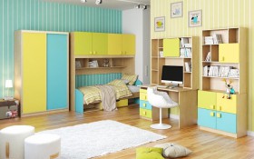 Детская комната Смайли (Желтый/Голубой/Зеленый/корпус Клен) в Новосибирске - katalogmebeli.com | фото 3