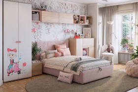 Комплект детской мебели Алина К2 Дуб мария/белый/нежно-розовый велюр в Новосибирске - katalogmebeli.com | фото 1