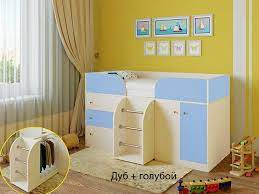 Кровать-чердак Малыш-4 Дуб молочный/Голубой в Новосибирске - katalogmebeli.com | фото