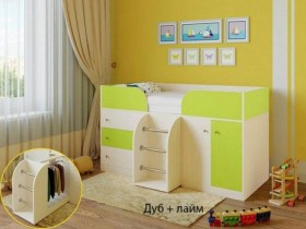 Кровать-чердак Малыш-4 Дуб молочный/Лайм в Новосибирске - katalogmebeli.com | фото