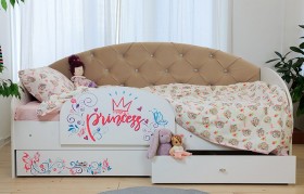 Кровать детская Эльза с бортиком Принцесса Белый/Бежевый в Новосибирске - katalogmebeli.com | фото