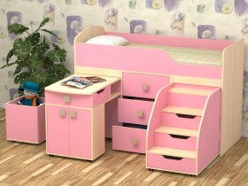 Кровать детская Фея 1.6 Дуб молочный/Розовый в Новосибирске - katalogmebeli.com | фото