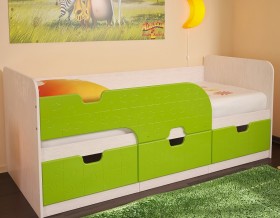 Кровать детская Минима 1,86м с ящиками (дуб атланта/лайм глянец) в Новосибирске - katalogmebeli.com | фото