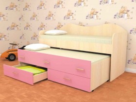 Кровать детская Нимфа двухместная 2.0 Дуб молочный/Розовый в Новосибирске - katalogmebeli.com | фото 1
