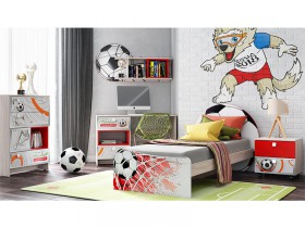Кровать для детской КР-33 Футбол (Серый/Красный/ корпус Ясень Шимо Светлый/ Красный) в Новосибирске - katalogmebeli.com | фото 1