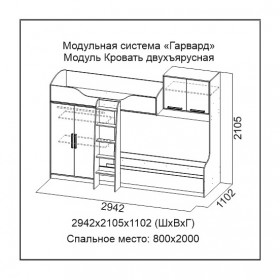 Кровать двухъярусная без фп МС Гарвард (Гикори тёмный/Белый) в Новосибирске - katalogmebeli.com | фото 2