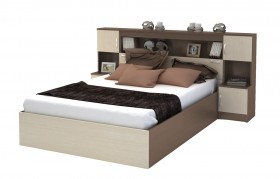 Кровать с прикроватным блоком КР 552 Спальня Basya (шимо темный/шимо светлый) в Новосибирске - katalogmebeli.com | фото 1