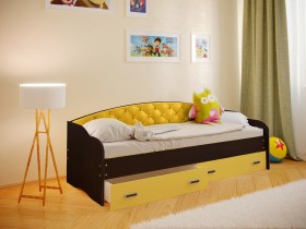 Кровать Софа-7 с мягкой спинкой (800х1900) Венге/Желтый в Новосибирске - katalogmebeli.com | фото 1