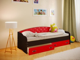 Кровать Софа-7 с мягкой спинкой (800х1900) Венге/Красный в Новосибирске - katalogmebeli.com | фото 1