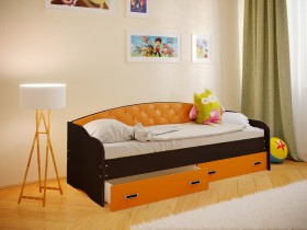 Кровать Софа-7 с мягкой спинкой (800х1900) Венге/Оранжевый в Новосибирске - katalogmebeli.com | фото