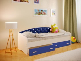 Кровать Софа-7 с мягкой спинкой со стразами (800х1900) Белый/Синий в Новосибирске - katalogmebeli.com | фото