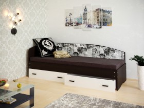 Кровать Софа-9 с мягкой спинкой с рисунком Милана (900х1900) Венге/Белый в Новосибирске - katalogmebeli.com | фото
