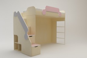 Кровать второй ярус с лестницей Грэйси (Розовый/Серый/корпус Клен) в Новосибирске - katalogmebeli.com | фото 2
