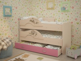 Кровать выкатная Радуга-Сафари детская 1600 Млечный дуб/Розовый в Новосибирске - katalogmebeli.com | фото