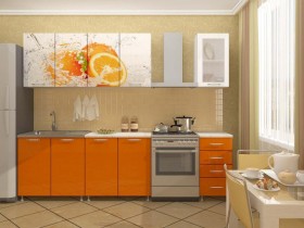 Кухонный гарнитур 1,8м Апельсин (Белый/Оранжевый металлик/Фотопечать апельсин) в Новосибирске - katalogmebeli.com | фото