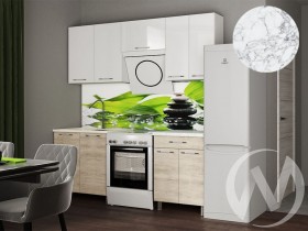 Кухня Нора 2.0м (корпус белый/белый, дуб шале светлый) 26мм мрамор итальянский в Новосибирске - katalogmebeli.com | фото