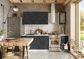 Кухонный гарнитур Нувель 1800мм белый/бетон черный в Новосибирске - katalogmebeli.com | фото