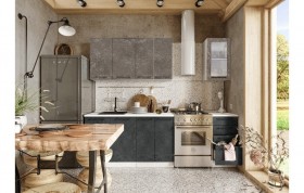 Кухонный гарнитур Нувель 1800мм белый/бетон коричневый/бетон черный в Новосибирске - katalogmebeli.com | фото 1
