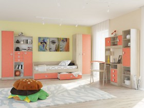 Спальный гарнитур для детской Сити Дуб сонома/Аква в Новосибирске - katalogmebeli.com | фото 2