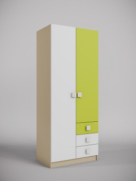 Шкаф 2-х створчатый с ящиками Эппл (Зеленый/Белый/корпус Клен) в Новосибирске - katalogmebeli.com | фото 1