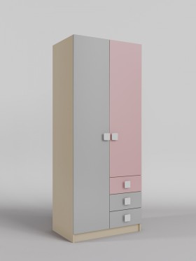 Шкаф 2-х створчатый с ящиками Грэйси (Розовый/Серый/корпус Клен) в Новосибирске - katalogmebeli.com | фото