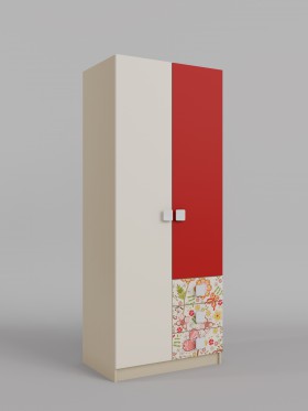 Шкаф 2-х створчатый с ящиками Ретвит (Бежевый/Красный/корпус Клен) в Новосибирске - katalogmebeli.com | фото