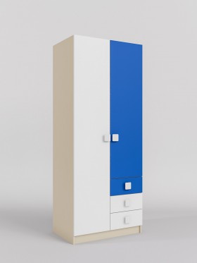 Шкаф 2-х створчатый с ящиками Скай (Синий/Белый/корпус Клен) в Новосибирске - katalogmebeli.com | фото