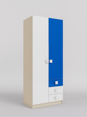 Шкаф 2-х створчатый с ящиками Скай люкс (Синий/Белый/корпус Клен) в Новосибирске - katalogmebeli.com | фото