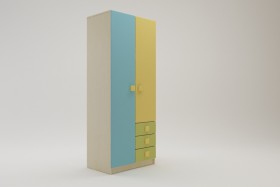 Шкаф 2-х створчатый с ящиками Смайли (Желтый/Голубой/Зеленый/корпус Клен) в Новосибирске - katalogmebeli.com | фото