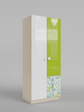 Шкаф 2-х створчатый с ящиками Твит (Белый/Зеленый/корпус Клен) в Новосибирске - katalogmebeli.com | фото