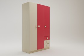 Шкаф 3-х створчатый с ящиками Бэрри (Бежевый/Красный/корпус Клен) в Новосибирске - katalogmebeli.com | фото