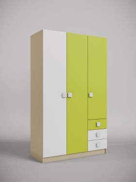 Шкаф 3-х створчатый с ящиками Эппл (Зеленый/Белый/корпус Клен) в Новосибирске - katalogmebeli.com | фото 1