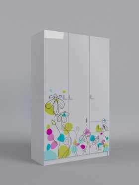 Шкаф 3-х створчатый с ящиками Флёр (Белый/корпус Выбеленное дерево) в Новосибирске - katalogmebeli.com | фото