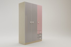 Шкаф 3-х створчатый с ящиками Грэйси (Розовый/Серый/корпус Клен) в Новосибирске - katalogmebeli.com | фото 2