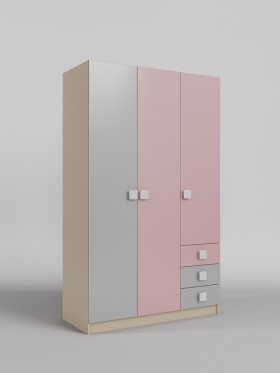 Шкаф 3-х створчатый с ящиками Грэйси (Розовый/Серый/корпус Клен) в Новосибирске - katalogmebeli.com | фото 1