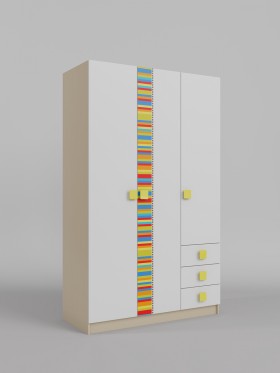 Шкаф 3-х створчатый с ящиками Клаксон без машинок (Белый/корпус Клен) в Новосибирске - katalogmebeli.com | фото