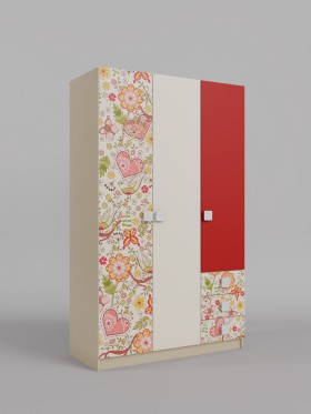 Шкаф 3-х створчатый с ящиками Ретвит (Бежевый/Красный/корпус Клен) в Новосибирске - katalogmebeli.com | фото