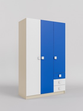 Шкаф 3-х створчатый с ящиками Скай (Синий/Белый/корпус Клен) в Новосибирске - katalogmebeli.com | фото