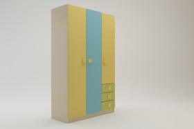 Шкаф 3-х створчатый с ящиками Смайли (Желтый/Голубой/Зеленый/корпус Клен) в Новосибирске - katalogmebeli.com | фото