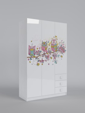Шкаф 3-х створчатый с ящиками Совушки (Белый/корпус Выбеленное дерево) в Новосибирске - katalogmebeli.com | фото