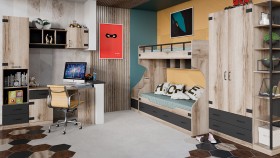 Шкаф для белья комбинированный «Окланд» (Фон Черный/Дуб Делано) в Новосибирске - katalogmebeli.com | фото 4